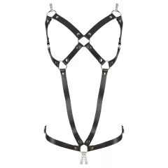   / ZADO - fekete láncos bőr testhám body, BDSM fehérnemű (S-L)