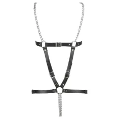   / ZADO - fekete láncos bőr testhám body, BDSM fehérnemű (S-L)