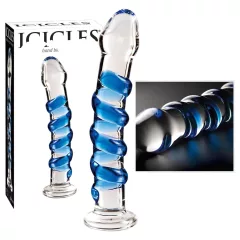 Icicles No. 5 - spirál üveg dildó (átlátszó-kék)