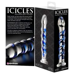 Icicles No. 5 - spirál üveg dildó (átlátszó-kék)