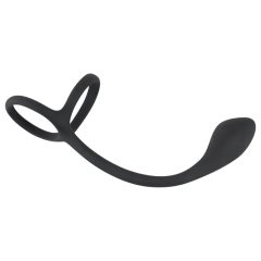   Black Velvets - vékony, pénisz- és heregyűrűs anál dildó (fekete)