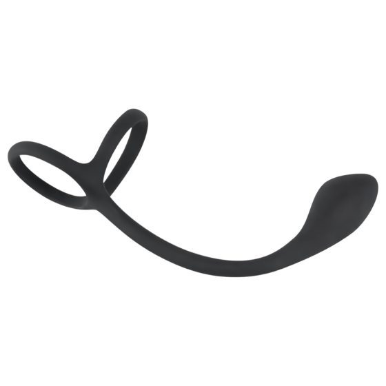 Black Velvets - vékony, pénisz- és heregyűrűs anál dildó (fekete)