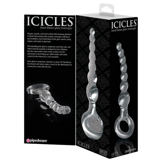 Icicles No. 67 - gömbös üveg dildó (átlátszó)