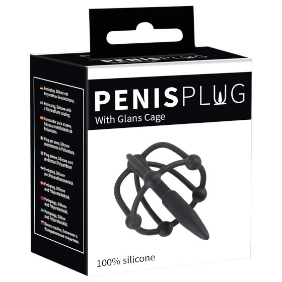 Penisplug - szilikon makk ketrec dilátorral (fekete)