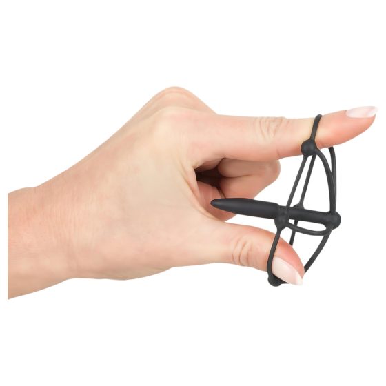 Penisplug - szilikon makk ketrec dilátorral (fekete)