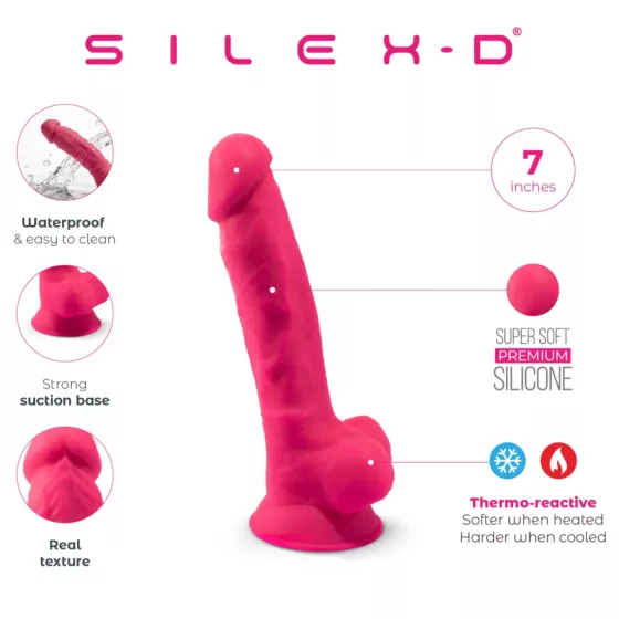 Silexd 7 - tapadókorongos, herés dildó - 17,5 cm (pink)