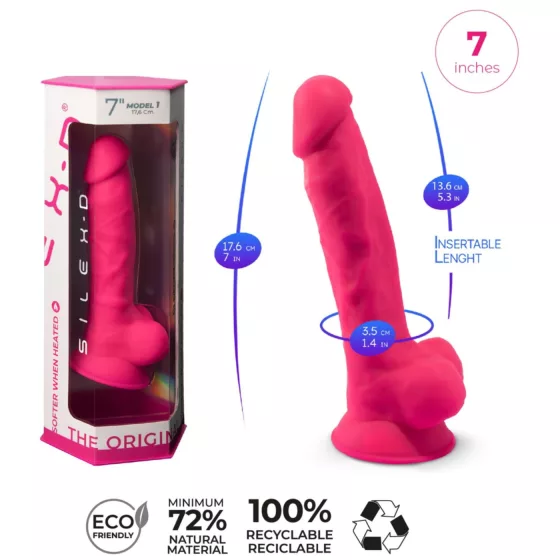 Silexd 7 - tapadókorongos, herés dildó - 17,5 cm (pink)