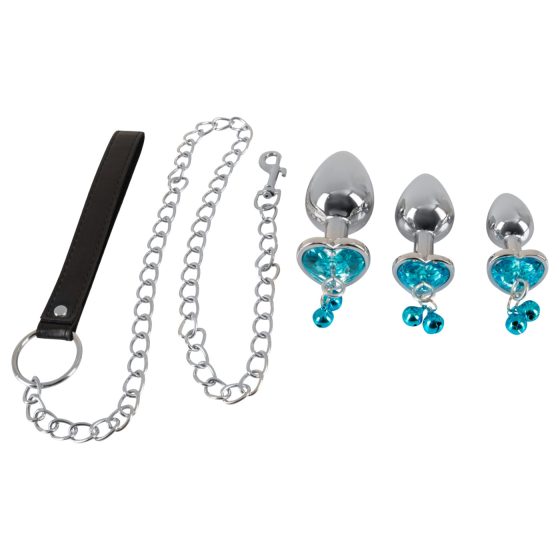 You2Toys - Butt Plug Set - anál plug szett + póráz (ezüst)
