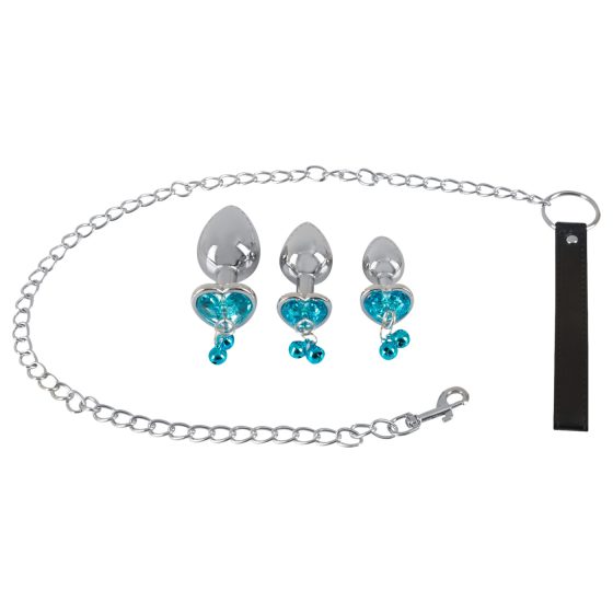 You2Toys - Butt Plug Set - anál plug szett + póráz (ezüst)