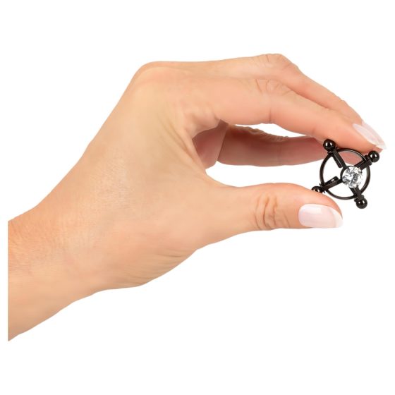 Bad Kitty - csavaros mellbimbó ékszer (strasszos) - fekete