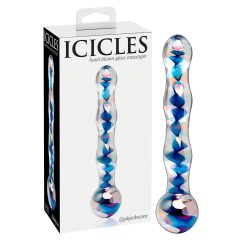   Icicles No. 08 - hullámos, kétvégű, üveg dildó (átlátszó-kék)