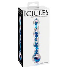   Icicles No. 08 - hullámos, kétvégű, üveg dildó (átlátszó-kék)