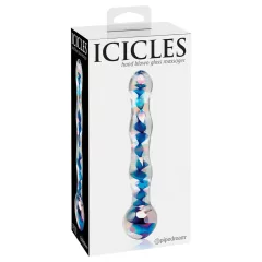  Icicles No. 08 - hullámos, kétvégű, üveg dildó (átlátszó-kék)