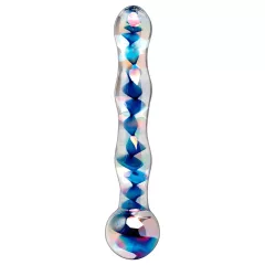   Icicles No. 08 - hullámos, kétvégű, üveg dildó (átlátszó-kék)