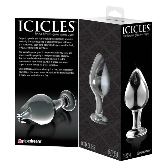Icicles No. 25 - kúpos, üveg anál plug (átlátszó)