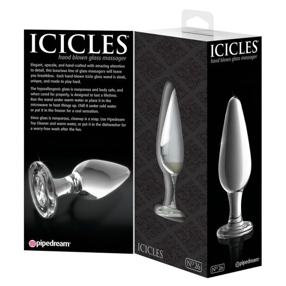 Icicles No. 26 - kúpos, üveg anál plug (átlátszó)