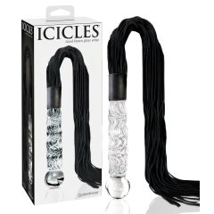   Icicles No. 38 - bőr korbács és üveg dildó (átlátszó-fekete)