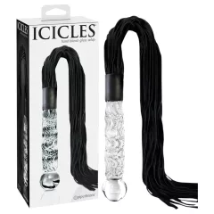   Icicles No. 38 - bőr korbács és üveg dildó (átlátszó-fekete)