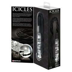  Icicles No. 38 - bőr korbács és üveg dildó (átlátszó-fekete)