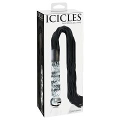   Icicles No. 38 - bőr korbács és üveg dildó (átlátszó-fekete)