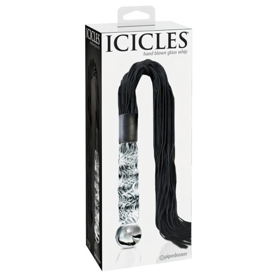 Icicles No. 38 - bőr korbács és üveg dildó (átlátszó-fekete)