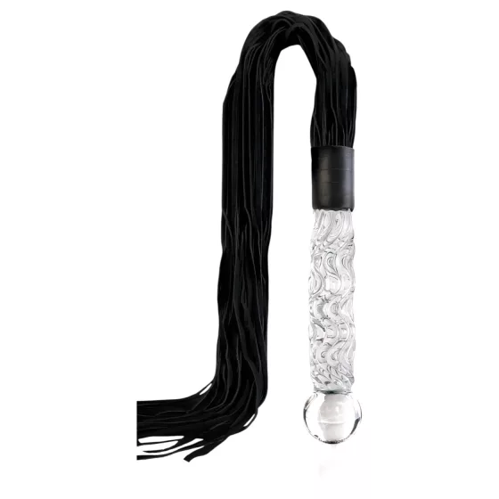 Icicles No. 38 - bőr korbács és üveg dildó (átlátszó-fekete)