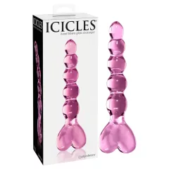 Icicles No. 43 - gyöngyös, szíves üveg dildó (pink)