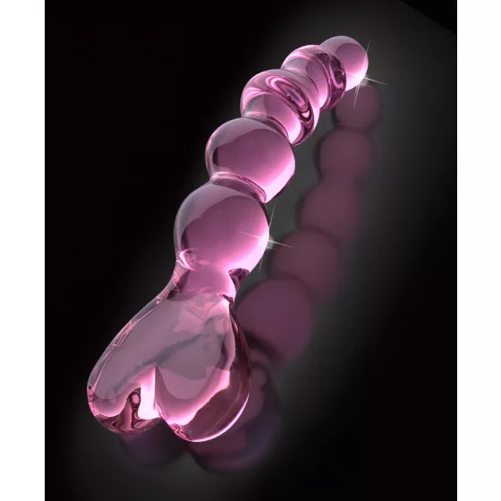Icicles No. 43 - gyöngyös, szíves üveg dildó (pink)