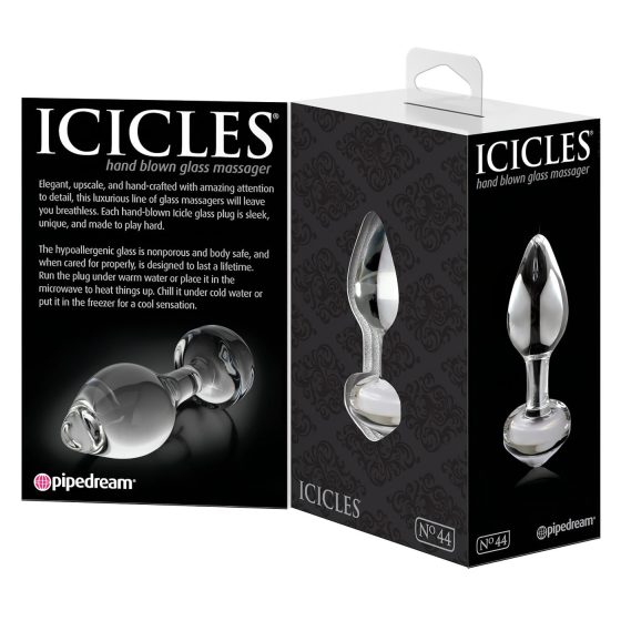 Icicles No. 44 - kúpos, üveg anál plug (átlátszó)