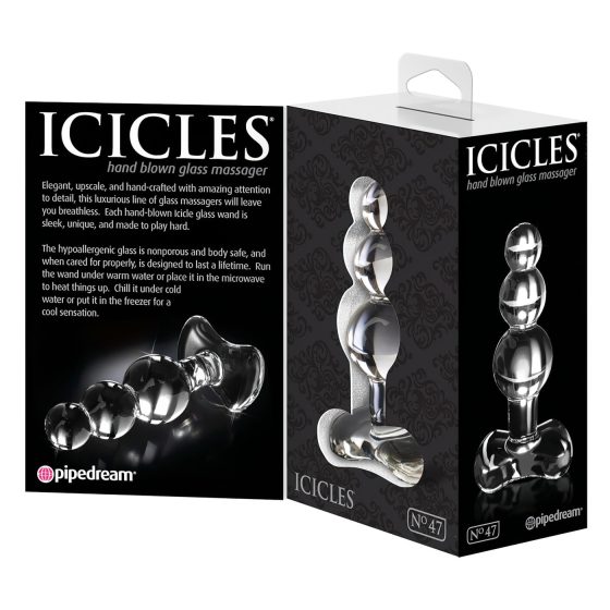 Icicles No. 47 - tripla gyöngyös, üveg anál plug (átlátszó)