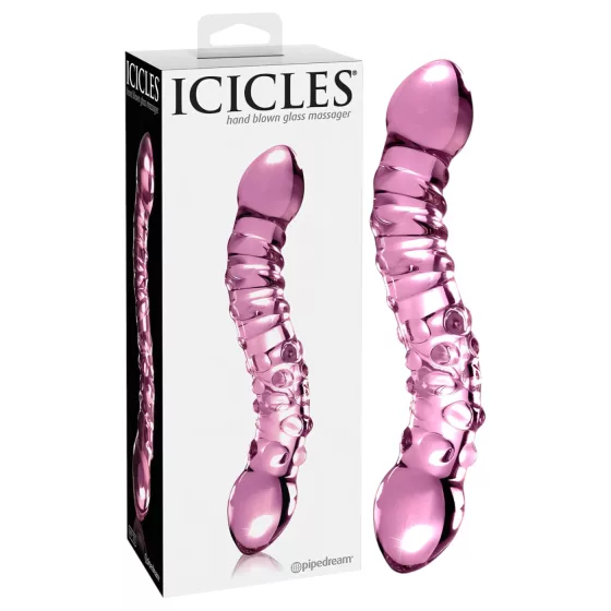 Icicles No. 55 - kétvégű, G-pont üveg dildó (pink)