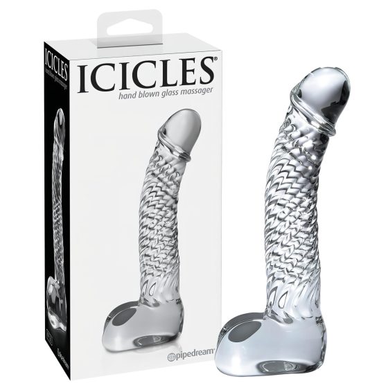 Icicles No. 61 - herés, péniszes üveg dildó (átlátszó)