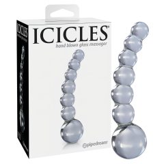 Icicles No. 66 - íves, gömbös, üveg dildó (átlátszó)