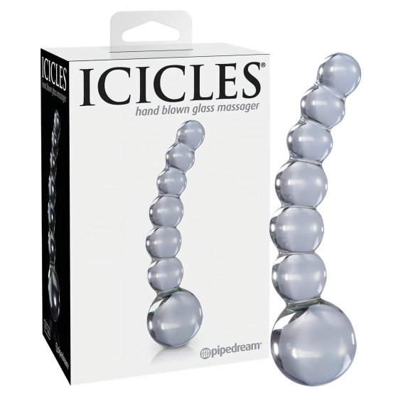 Icicles No. 66 - íves, gömbös, üveg dildó (átlátszó)