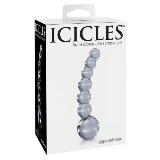 Icicles No. 66 - íves, gömbös, üveg dildó (átlátszó)