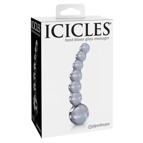 / Icicles No. 66 - íves, gömbös, üveg dildó (átlátszó)