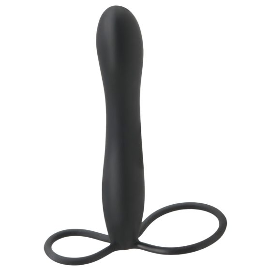 Fetish Double Trouble – here- és péniszgyűrű dildóval (fekete)