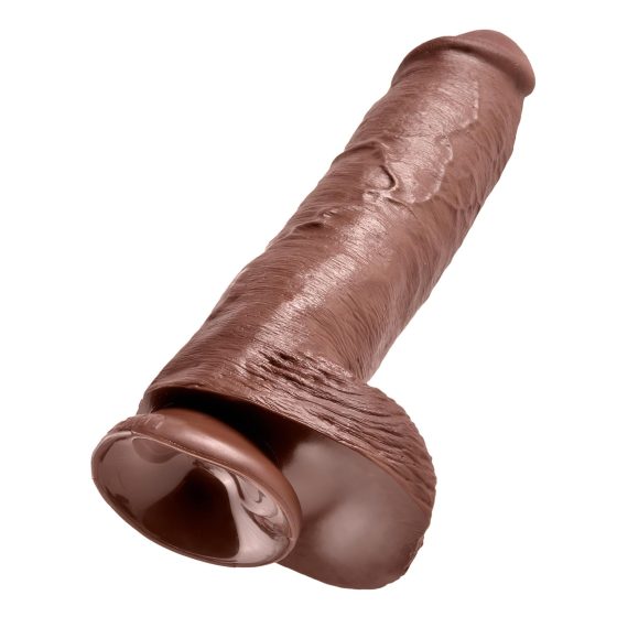 King Cock 11 - nagy tapadókorongos, herés dildó (28cm) - barna
