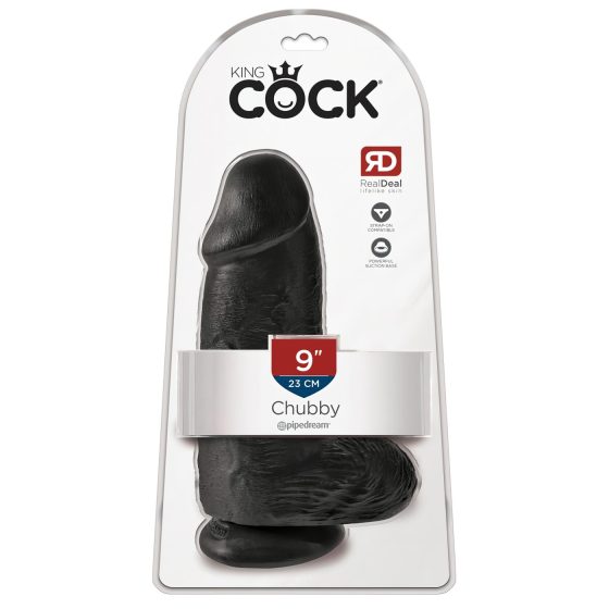 King Cock 9 Chubby - tapadókorongos, herés dildó (23cm) - fekete