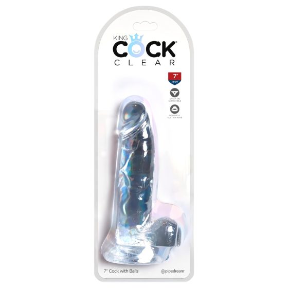 King Cock Clear 7 - tapadókorongos, herés dildó (18cm)