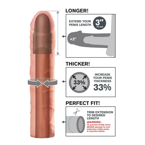 X-TENSION Perfect 3 - élethű péniszköpeny (22,8 cm) - natúr