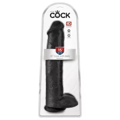   / King Cock 15 - tapadókorongos, herés dildó (38 cm, fekete)