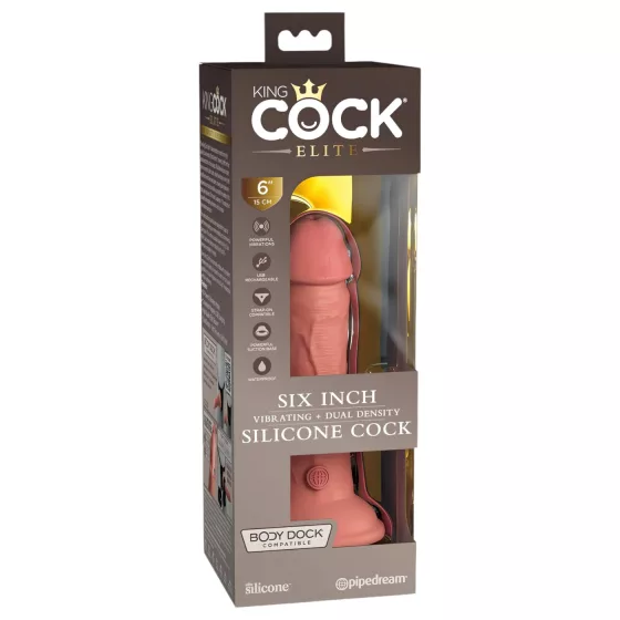 King Cock Elite 6 - tapadókorongos vibrátor (15cm) - natúr