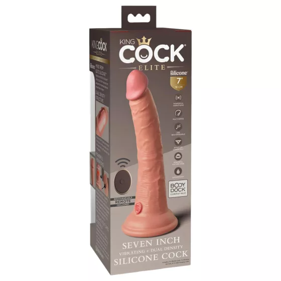 King Cock Elite 7 - tapadókorongos, rádiós vibrátor 18cm - natúr