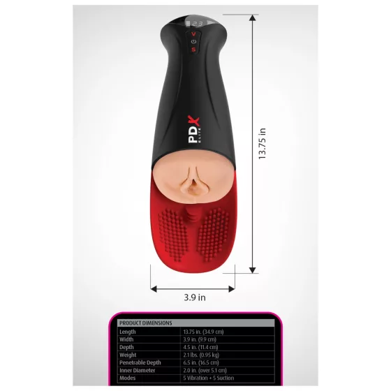 PDX Elite Fuck-O-Mat Pro XL - stimulált szívó rezgő maszturbátor (fekete)