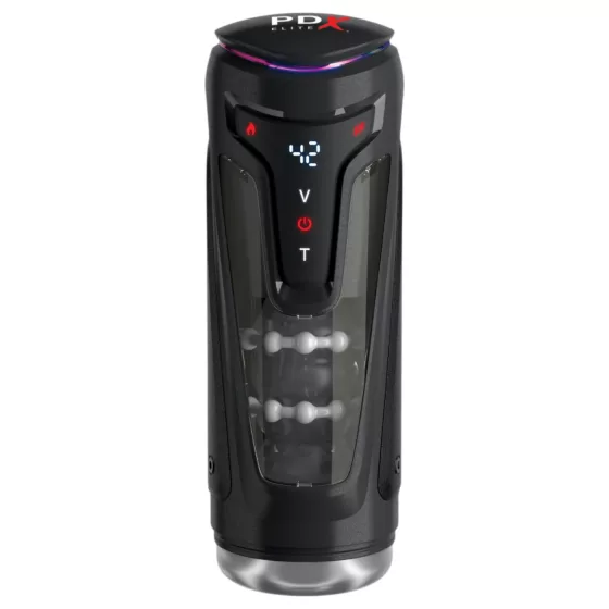 PDX Elite Moto-Bator Pro - gyöngyös, melegítős lökő maszturbátor (fekete)