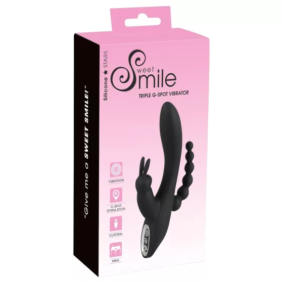 SMILE Triple - akkus, vízálló 3 ágú vibrátor (fekete)