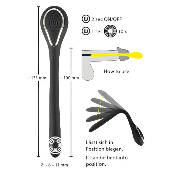 Penis Plug Dilator - akkus, vibrációs dilátor (1,1cm) - fekete