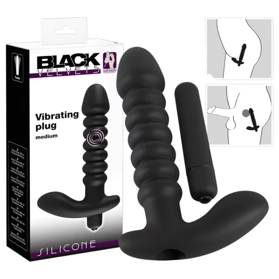 Black Velvets redős vibrátor - közepes (fekete)