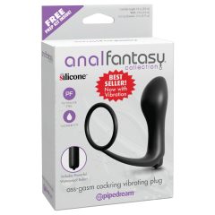 Analfantasy - ujj anál vibrátor péniszgyűrűvel (fekete)